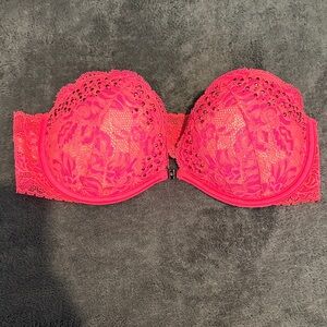 PINK Victoria's Secret Lace Strapless Bra in Bright Pink
